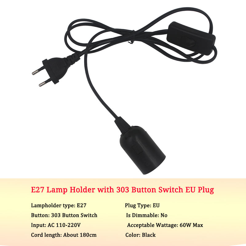 Nationale standaard 0.75mm draad 303 schakelaar + E27 kale lamp hoofd Plug Power Knop Schakelaar Lijn Kabel LED Lamp EU US Plug Model