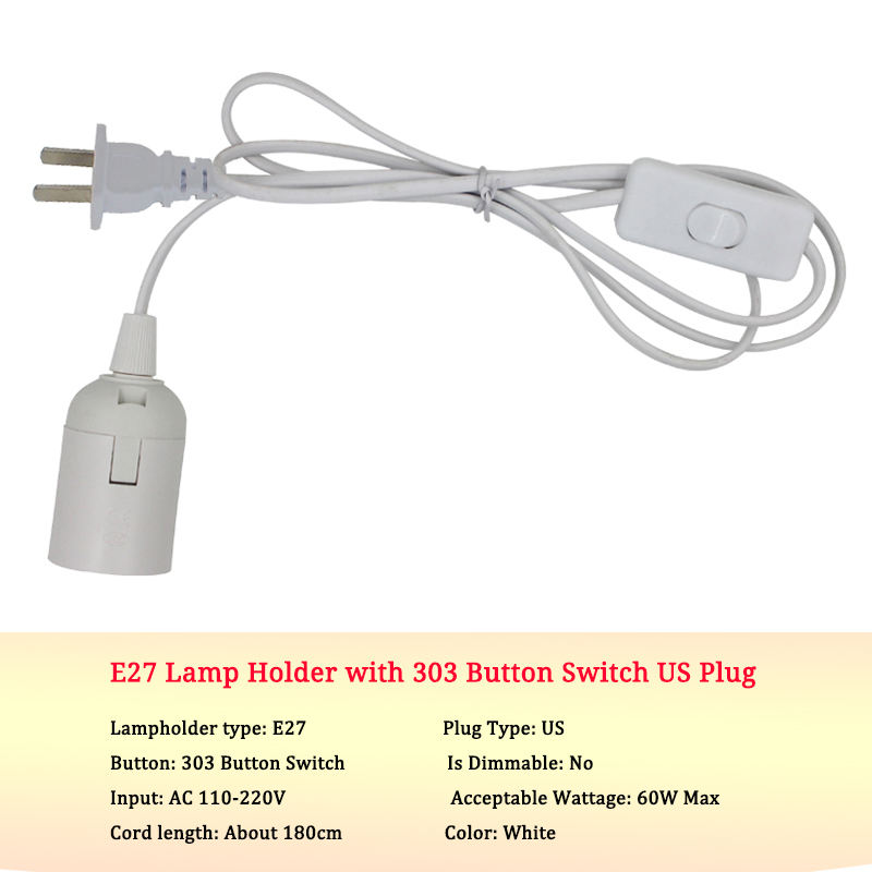 Nationale standaard 0.75mm draad 303 schakelaar + E27 kale lamp hoofd Plug Power Knop Schakelaar Lijn Kabel LED Lamp EU US Plug Model