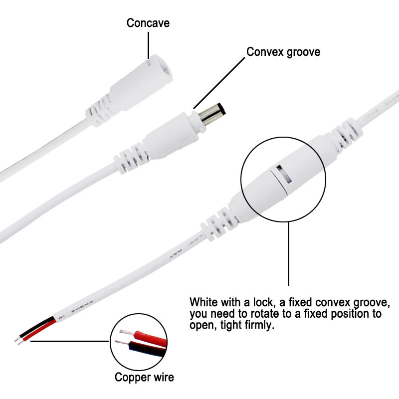 DC mannelijke en vrouwelijke stekkerkabel DC-voedingsconnector Adaptervergrendelingsgesp Voedingsbedrading connectorlijn