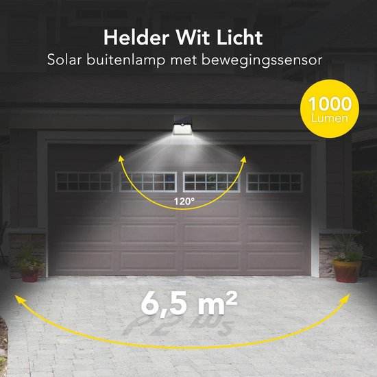 Solar Buitenlamp met Bewegingssensor - 97 LED's - Wit Licht - Tuinverlichting op Zonne-energie - IP65 Waterdicht