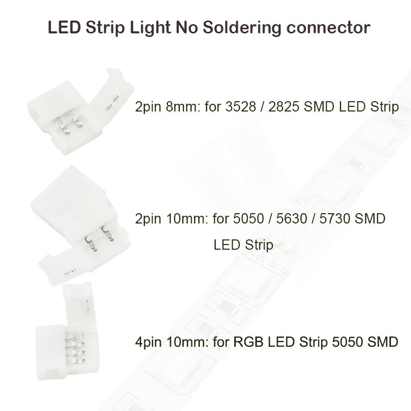 8mm2P/10mm 2P/10mm 4P Solderless Splitter Rechts Quick geen solderen Connector hoek Adapter 12 v 3528/5050 LED RGB Strip