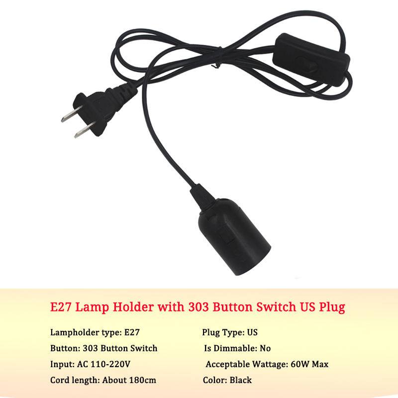 Nationale standaard 0.75mm draad 303 schakelaar + E27 kale lamp hoofd Plug Power Knop Schakelaar Lijn Kabel LED Lamp EU US Plug Model