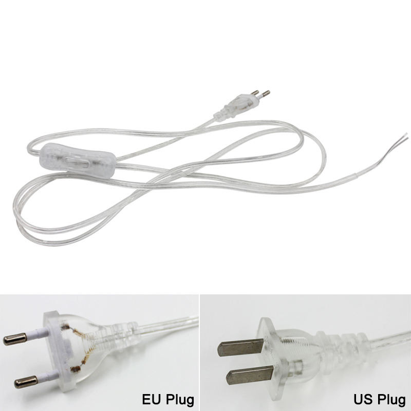 0,75 mm 2-lijns kabel 1,8 m aan-uit-netsnoer voor LED-lamp met knopschakelaar EU/US-stekker Lichtschakeling transparant