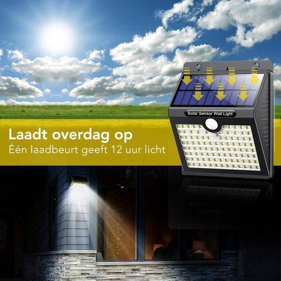 Solar Buitenlamp met Bewegingssensor - 97 LED's - Wit Licht - Tuinverlichting op Zonne-energie - IP65 Waterdicht