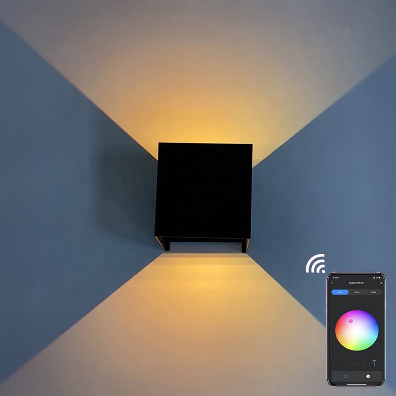 9W waterdichte wandlamp HG wandgemonteerde LED-wandlamp RGB nachtkastje Kleur Wifi Veranderende Google Assistant en Amazon Alexa