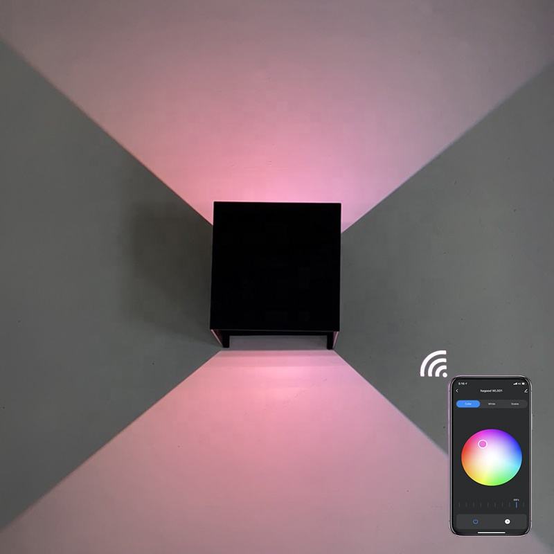 9W waterdichte wandlamp HG wandgemonteerde LED-wandlamp RGB nachtkastje Kleur Wifi Veranderende Google Assistant en Amazon Alexa