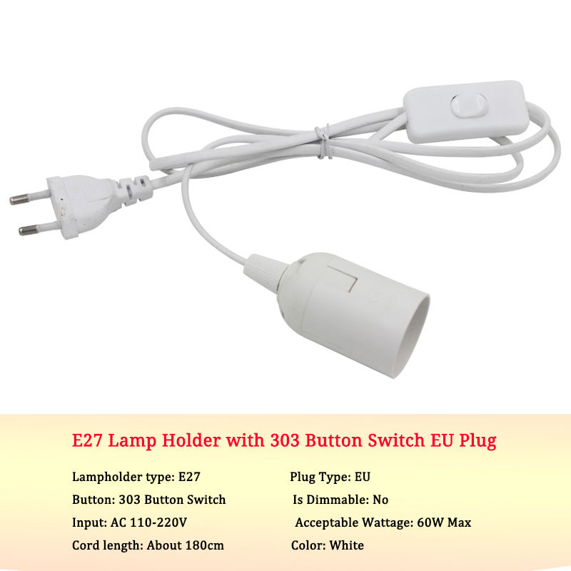 Nationale standaard 0.75mm draad 303 schakelaar + E27 kale lamp hoofd Plug Power Knop Schakelaar Lijn Kabel LED Lamp EU US Plug Model