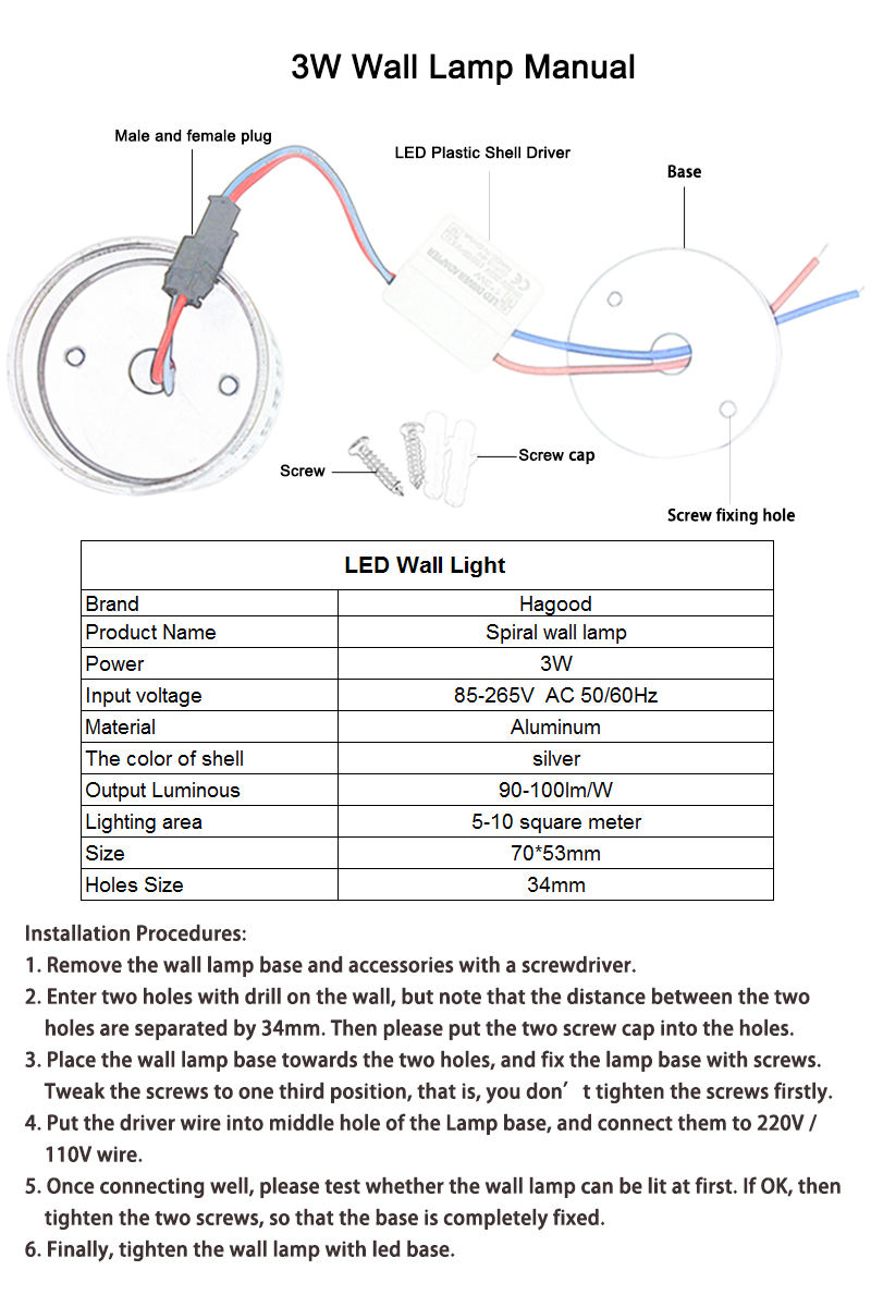 3w Hot Sales Spiraal Gat Led Wandkandelaar Licht Lamp Koud Warm Licht