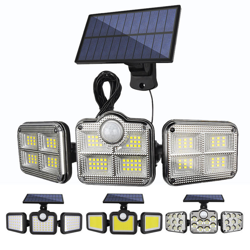 Hagood Outdoor waterdicht 3 Heads Wandlamp Three Heads 83 COB Solar Sensor LED Powered Security Lights