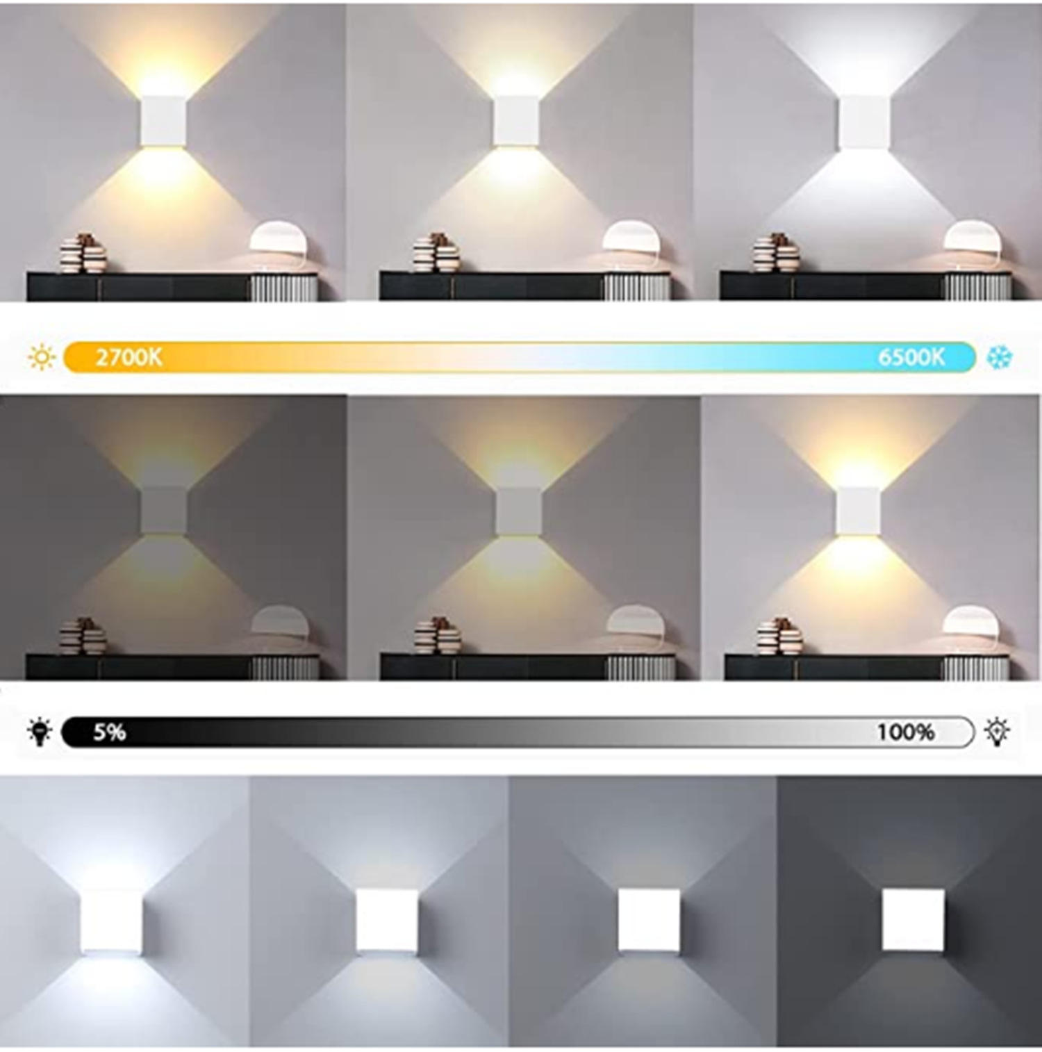 Vierkante led-wandlampen buiten gangpad dimbare veelkleurige up-down lamp met bewegingssensor voor muur KTV-bar slaapkamer