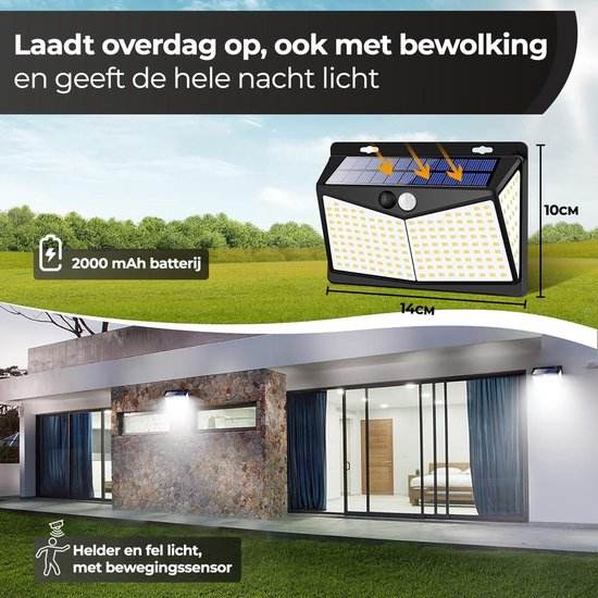 Solar buitenlamp met bewegingssensor Solar wandlamp 208 LED waterdichte tuinverlichting met sensor voor buiten