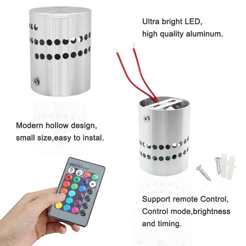 Best verkopende 3W AC85 ~ 265V aluminium wandmontage indoor decoratielamp RGB LED-nachtlampje met controller LED-wandlamp modern