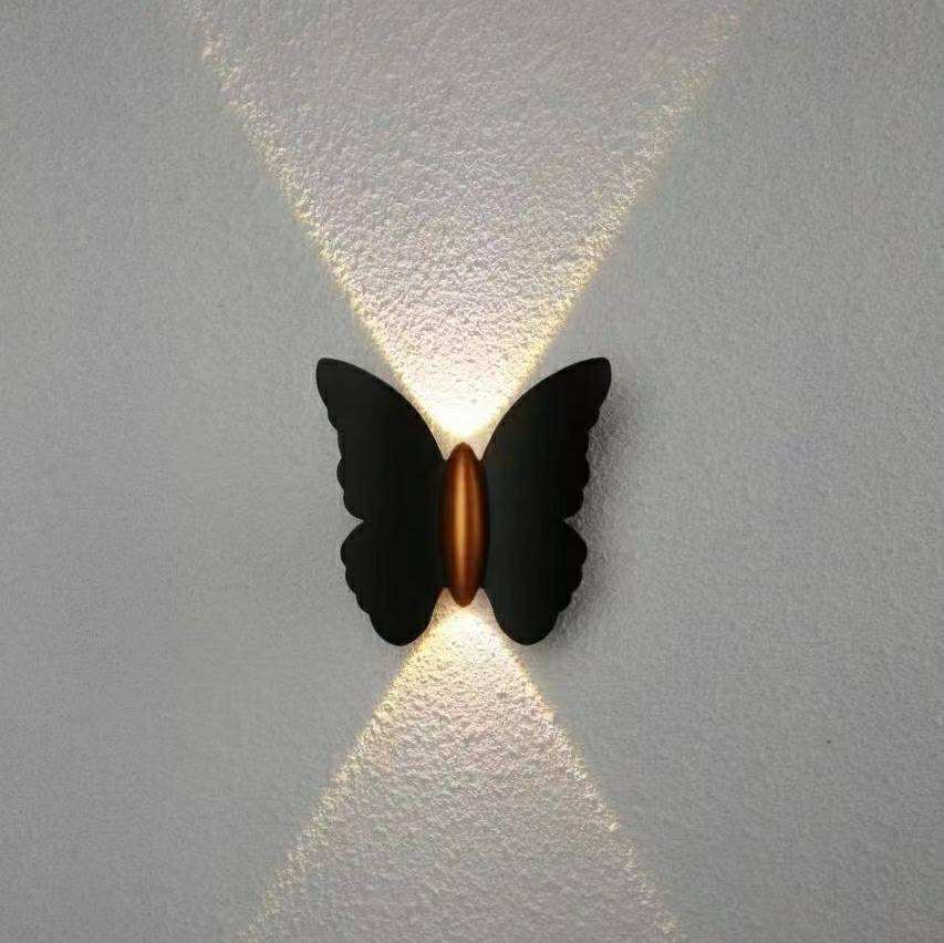 6W vlindervorm wandlamp zwart + goud op en neer lichtgevend buitenlicht binnenplaats tuin woonkamer gangpad trap achtergrond waterdichte led wandlamp