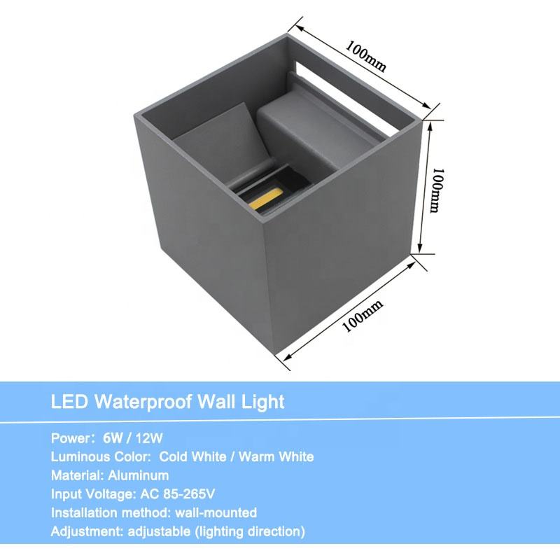 Industriële stijl AC85-265V waterdichte IP65 verstelbare straal aluminium buiten LED kubus waterdichte wandlamp