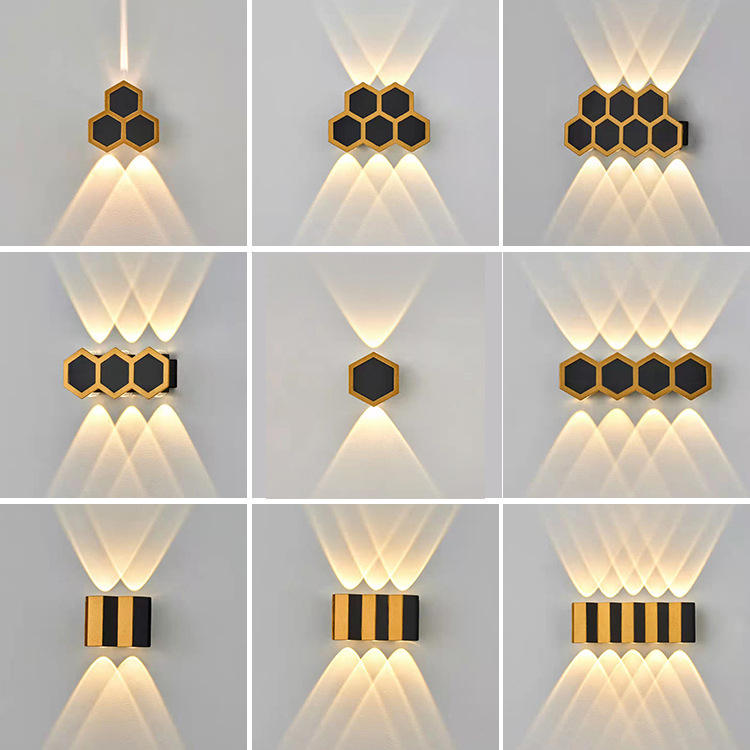 2W 3W 5W 6W 7W 8W Tuin Wandlamp Wandlampen Led honingraat Goud Zwart Licht omhoog en omlaag Lichtgevend Lichaam Lamp Verlichting Stijl Modern Kantoor