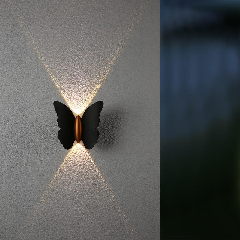 6W vlindervorm wandlamp zwart + goud op en neer lichtgevend buitenlicht binnenplaats tuin woonkamer gangpad trap achtergrond waterdichte led wandlamp