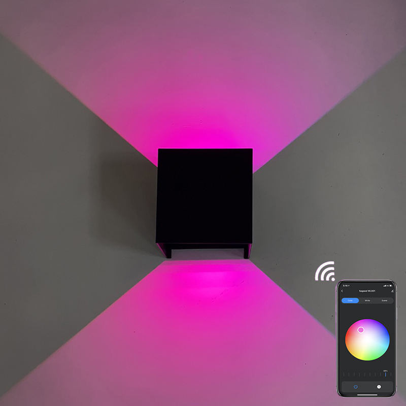 Waterdichte wandlamp Hagood wifi wandgemonteerde led-wandlamp RGB naast kleurverandering met Google Assistent en Amazon Alexa
