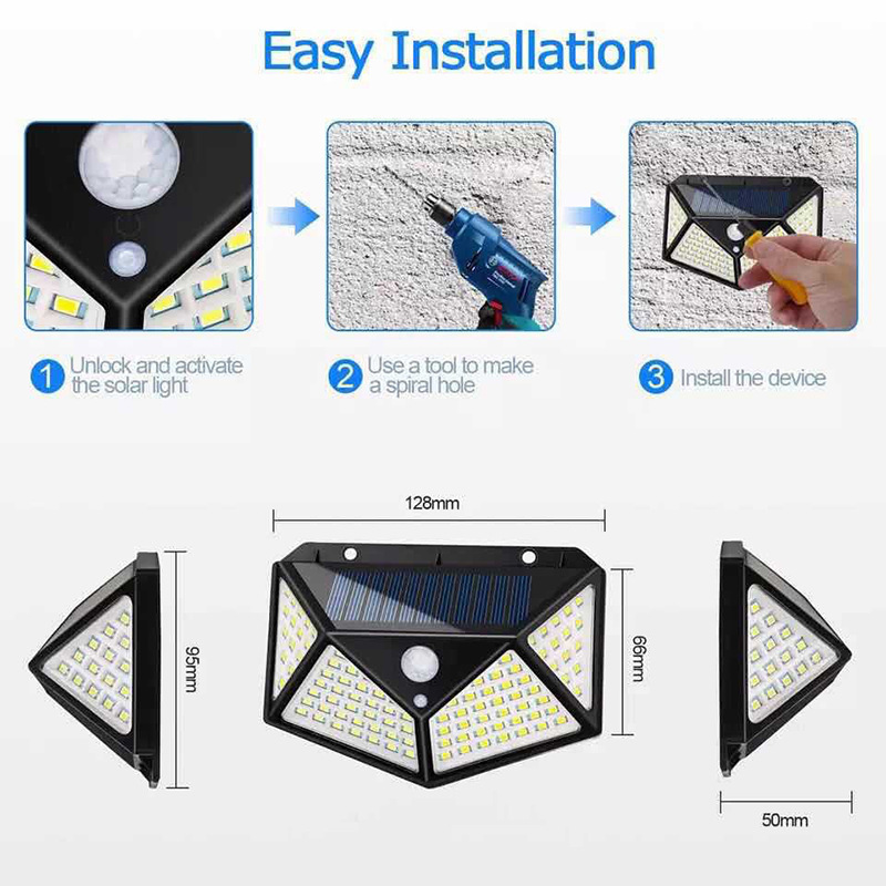 100 LED ip65 Solar Light Outdoor Solar Lamp PIR Motion Sensor Wandlamp Waterdicht Zonne-energie Zonlicht Voor Tuin decoratie