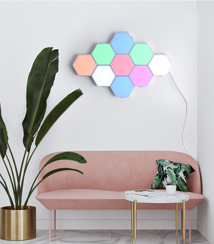 Kleurrijke LED honingraat kwantum zeshoekige wandlamp met aanraakgevoelig voor slaapkamer woonkamer trapzolder