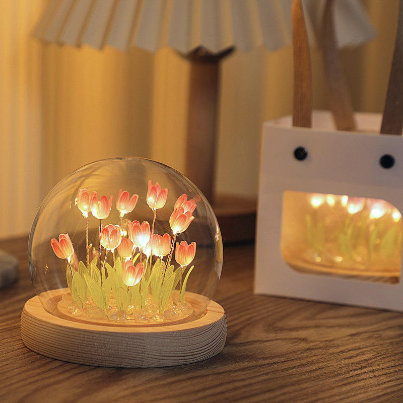 Handgemaakte Tulp Nachtlampje Warmtekrimpbare Film DIY Materiaal Kunstbloem Tulp Nachtlampje Home Decor Cadeau voor Gitlfriend