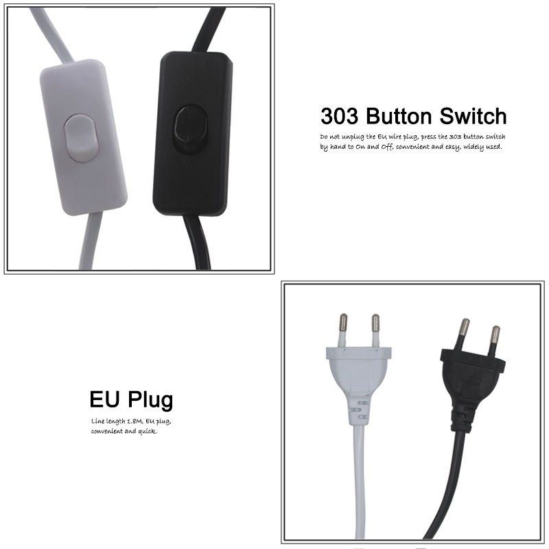 AU EU US plug 1.8 m Netsnoer Kabel E27 volledige tand lamphouder Base met 303 schakelaar draad voor Hanger LED Lamp