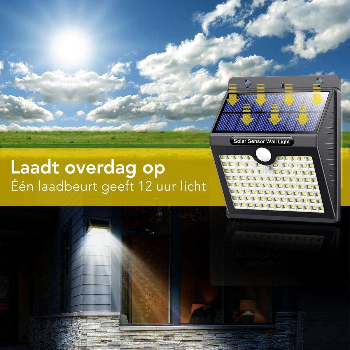 Solar Buitenlamp met Bewegingssensor - 97 LED's - Wit Licht - Solar Tuinverlichting - IP65 Waterdicht - Voor Tuin / Wandlamp