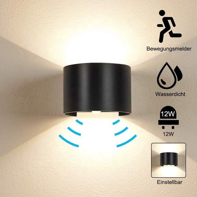 Bewegingssensor 12W LED Wandkandelaar Waterdicht IP65 Veranda Tuin Op en neer Wandlamp