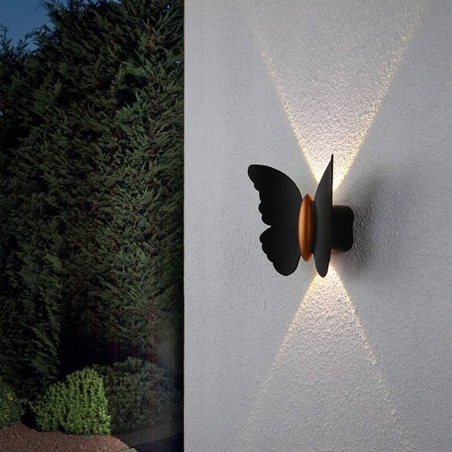NIEUW 6W Hoogwaardige lamp fancy Butterfly Waterproof Lamp Black Gold Shell wandlamp en nachtlampje voor buiten