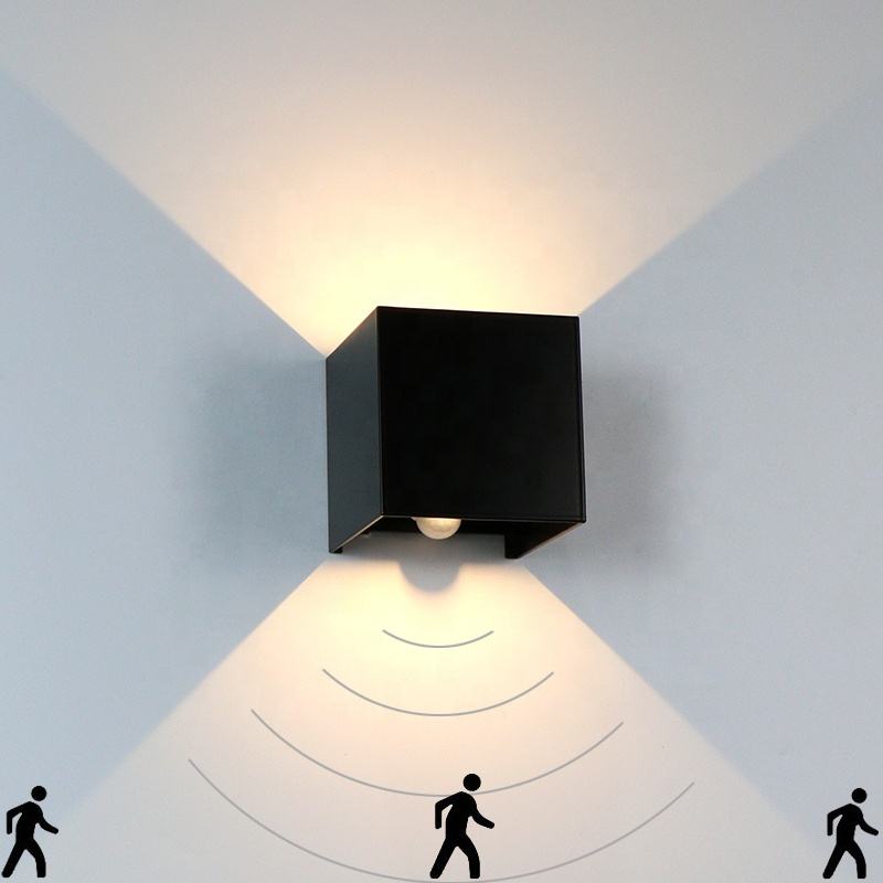 12W led-wandlamp aluminium instelbare hoek bewegingssensor kubus appartement hoek villa tuin op en neer dubbele kop moderne waterdichte buitenwandlampen