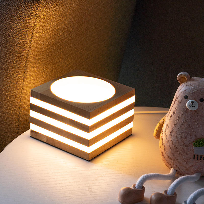 LED Maan Tafellamp Houten Tafel Bal Licht Dimbare Linnen Bal Rotan Lampenkap USB Slaapkamer Nachtkastje Nachtlampje Home Decor