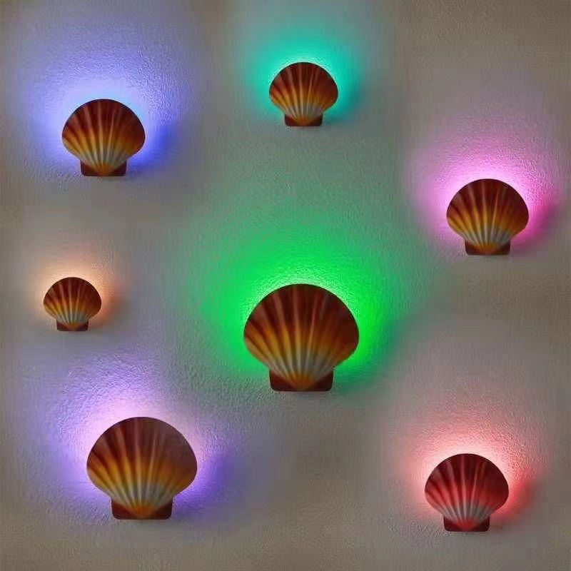 2023 Tropische stijl RGB 5W shell waterdichte buitenwandlamp Kleine gangpad wandlamp voor tuinbinnenplaats decoratie