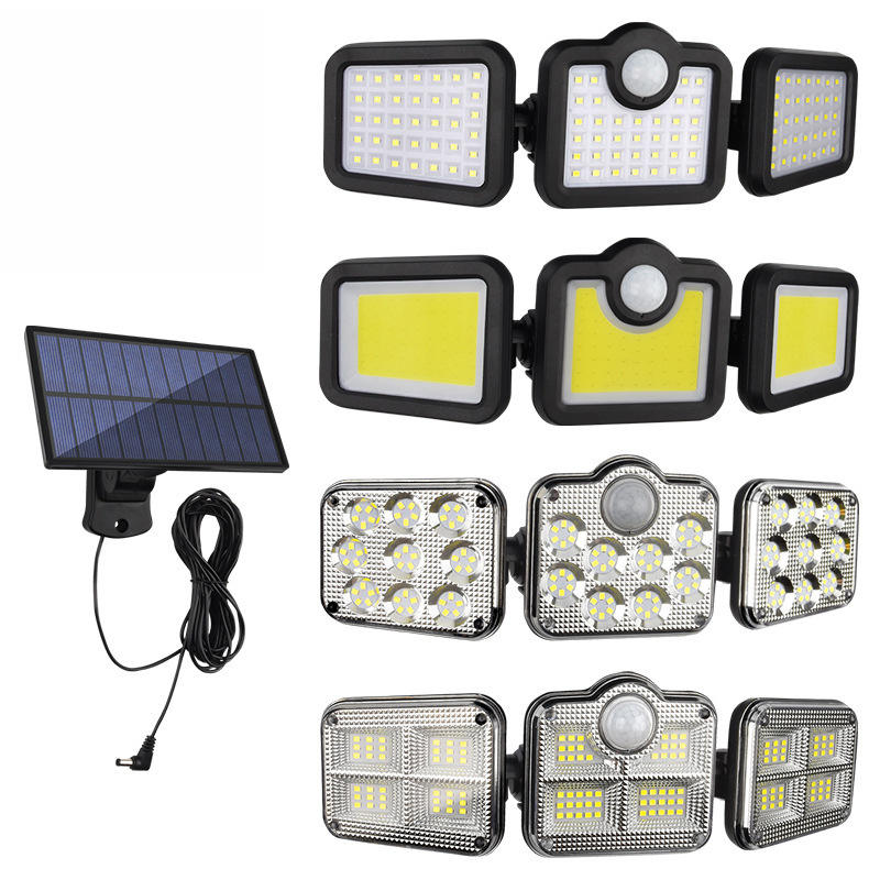 Hagood Outdoor waterdicht 3 Heads Wandlamp Three Heads 83 COB Solar Sensor LED Powered Security Lights