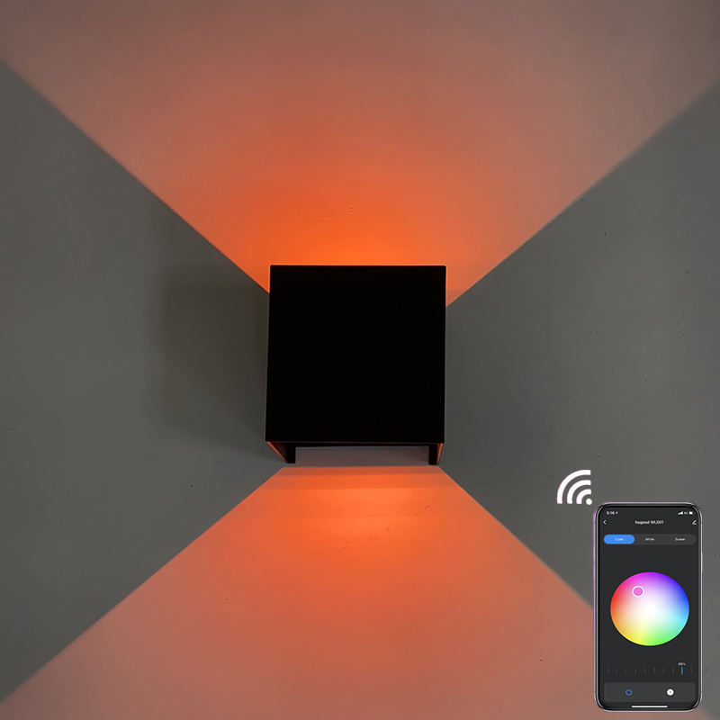 Waterdichte wandlamp Hagood wifi wandgemonteerde led-wandlamp RGB naast kleurverandering met Google Assistent en Amazon Alexa