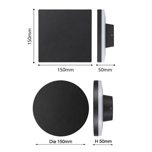 Ronde vierkante buiten zwarte design 10W led-wandlamp voor tuindecoratie
