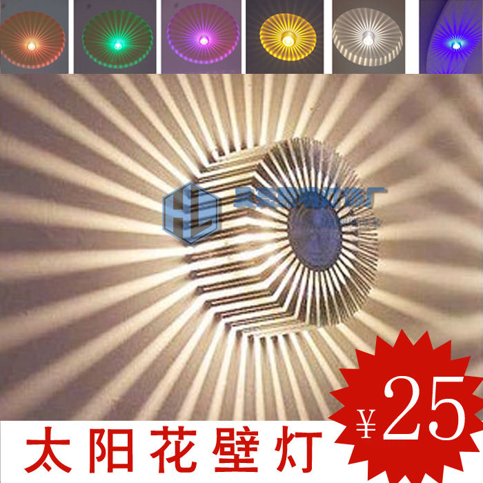 LED 3W Aluminium Wandlamp Ronde Embedded LED Chip RGB Kleurrijke Zonnebloem Achtergrond Muur Decoratieve Wandlamp