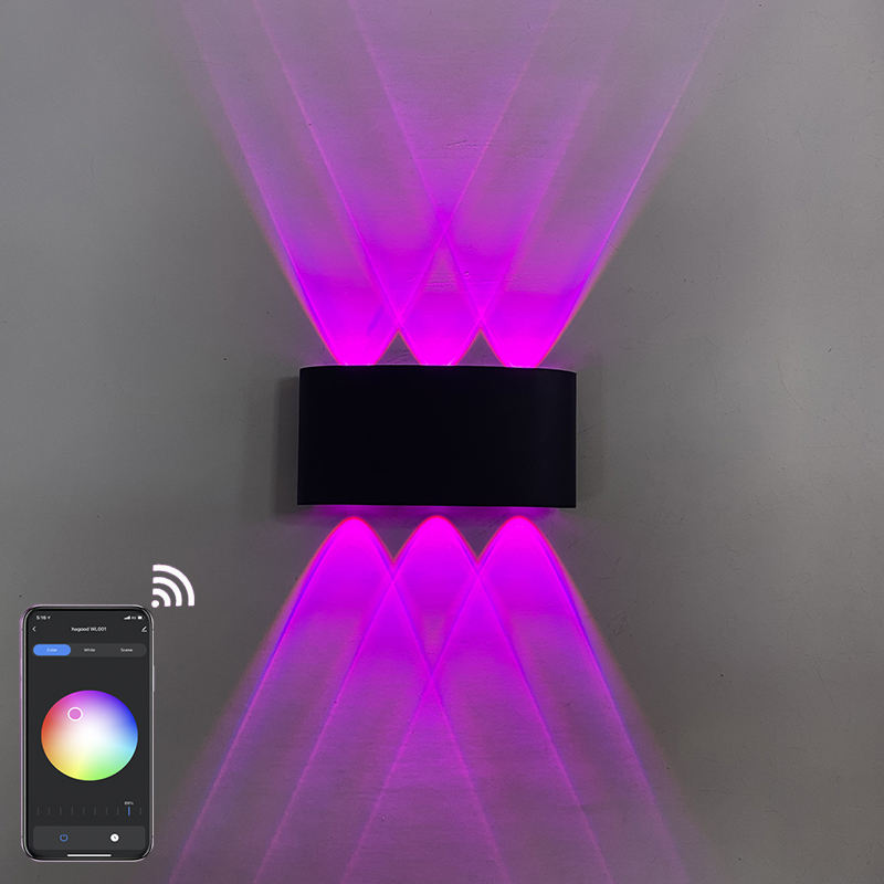 RGBW APP-bediening Boogvormige app-gestuurde buitenlampen Buiten Waterdicht op en neer LED Smart Wandlamp Aluminium Moderne wandkandelaar verlichting Wandlamp