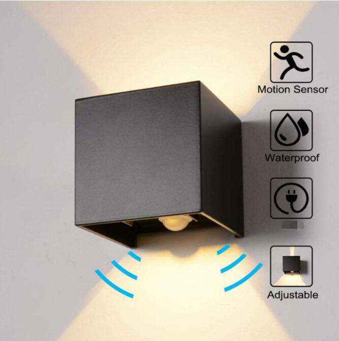 Bewegingssensor buiten 12W verstelbare op en neer wandlamp aluminium decoratie LED wandlamp