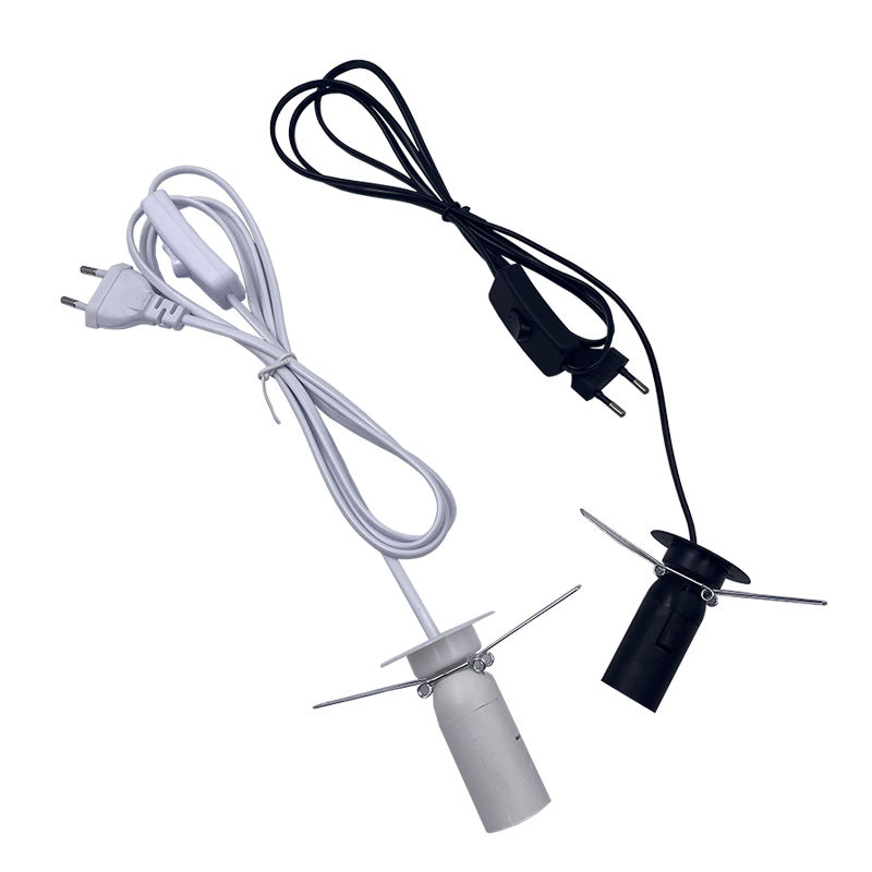1.8m Netsnoer Kabel met Dimmer AAN UIT Schakelaar Metalen Clip E14 E27 Lampvoet Hanglamp Houder Socket Stekkersnoer voor Salt Rock light
