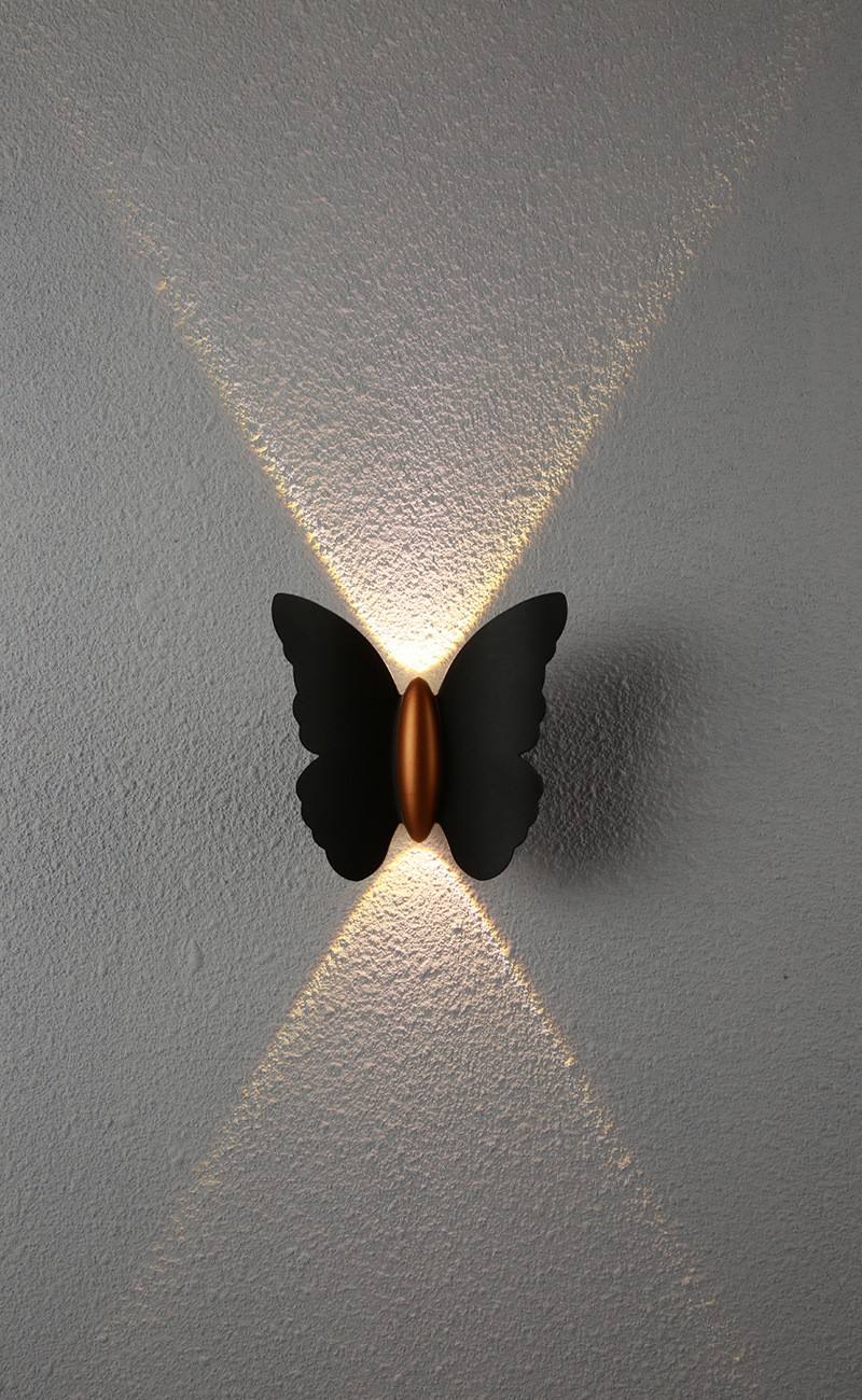 NIEUW 6W Hoogwaardige lamp fancy Butterfly Waterproof Lamp Black Gold Shell wandlamp en nachtlampje voor buiten