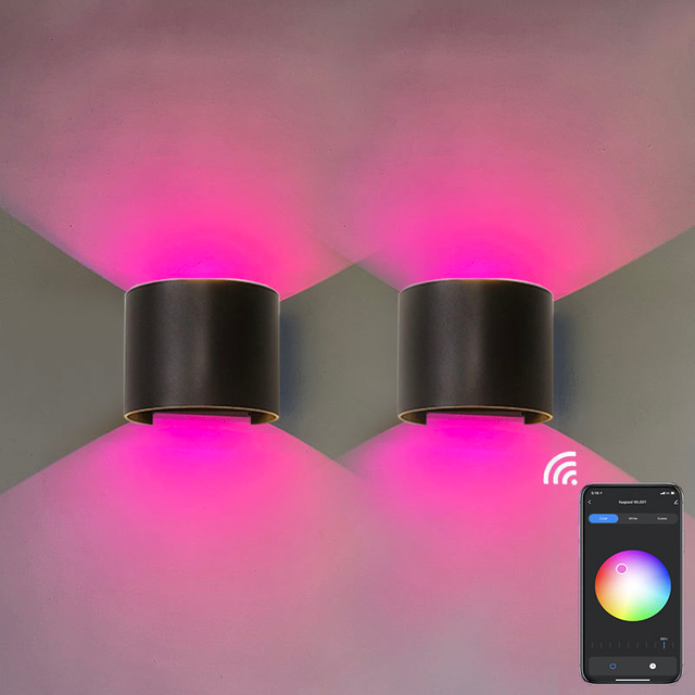 APP Controle Smart Led Wandlamp Ronde Verstelbare Sconce Lamp Outdoor Tuin IP65 Moderne 9w Led Wandlamp Op en neer Wandmontage Led Wandlamp App Gecontroleerde Verlichting
