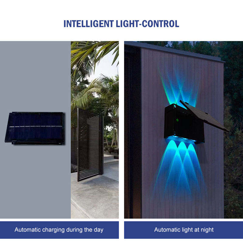 GISUN Nieuw product Intelligente lichtregeling Automatisch opladen 6W RGB Solar Wandlamp Led waterdicht licht voor tuin