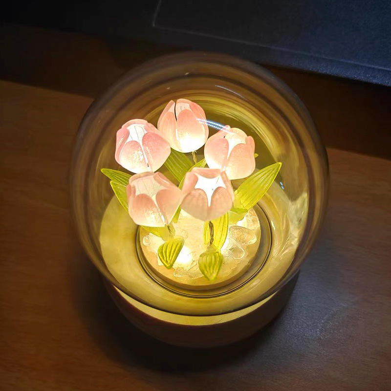 Handgemaakte Tulp Nachtlampje Warmtekrimpbare Film DIY Materiaal Kunstbloem Tulp Nachtlampje Home Decor Cadeau voor Gitlfriend