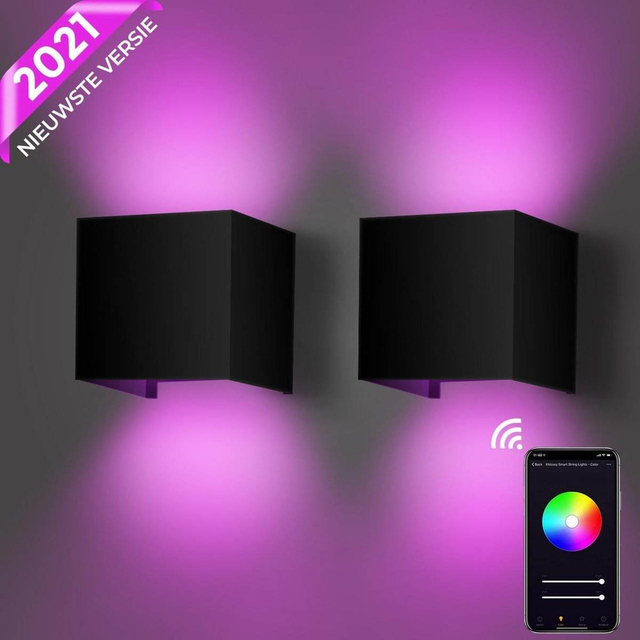 APP Controll Smart IP65 LED 9W Waterdichte Wandlamp Op en neer Wandmontage RGB Nachtkastje Licht 16 Kleur Veranderende Kubus Waterdichte Wandlamp