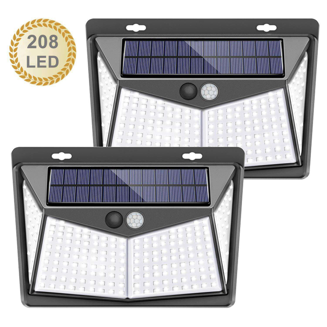 Solar buitenlamp met bewegingssensor Solar wandlamp 208 LED waterdichte tuinverlichting met sensor voor buiten