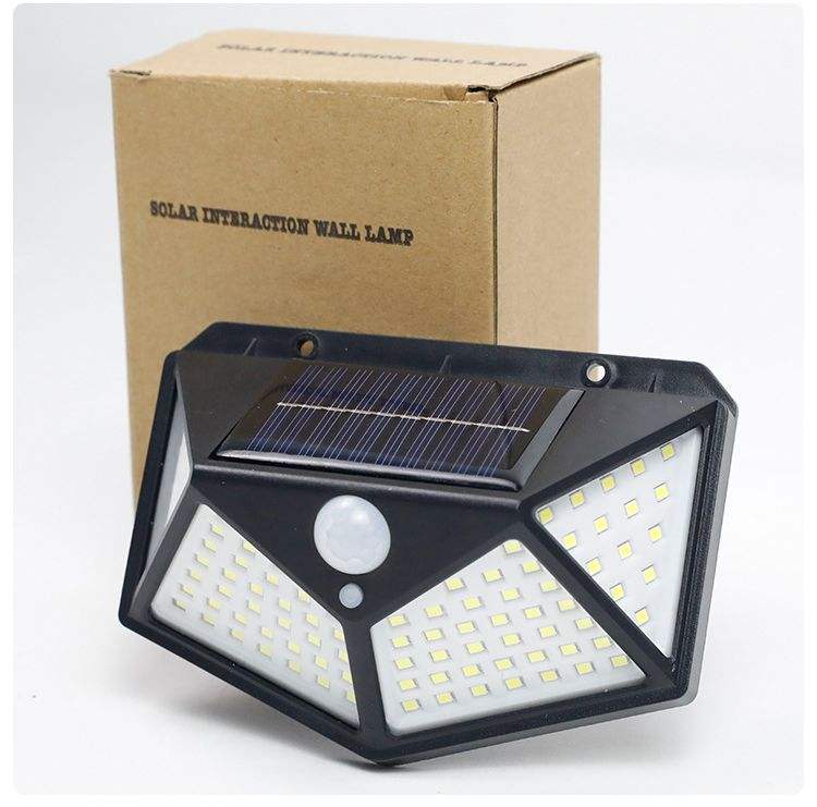 100LED zonne-wandlamp binnenplaats vierzijdige lichtgevende zonnelamp menselijk lichaam inductie waterdichte buitenlamp
