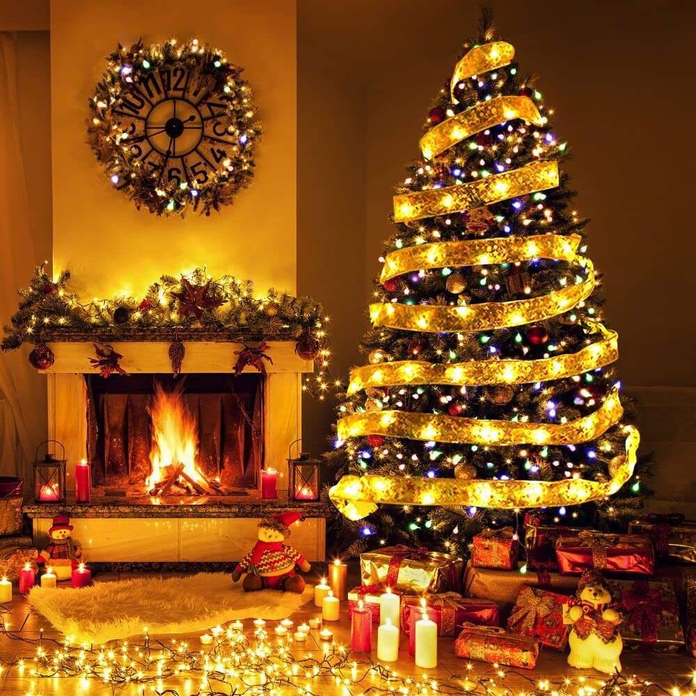 LED-lintverlichting Kerstboomversieringen Fairy String Lights DIY Lace Bow voor Navidad Home New Year Christmas Decoration Lamp