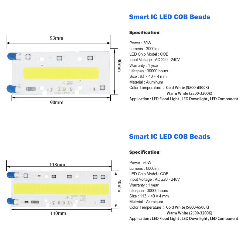 Led Cob Licht Chip 30W 50W 70W 100W 150W Led Lamp Chip 220V Input smart Ic Led Driver Voor Diy Led Schijnwerper