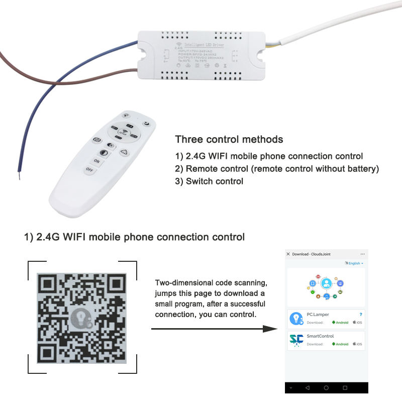 2.4G AC175-265V Smart drie kleuren dimbare controller verlichting Google home Wifi controle LED lamp led smart lamp