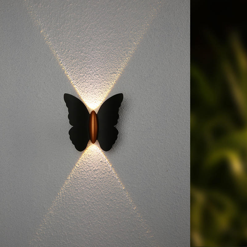 6W vlindervorm wandlamp zwart + goud op en neer lichtgevend buitenlicht binnenplaats tuin woonkamer gangpad trap achtergrond waterdichte led wandlamp